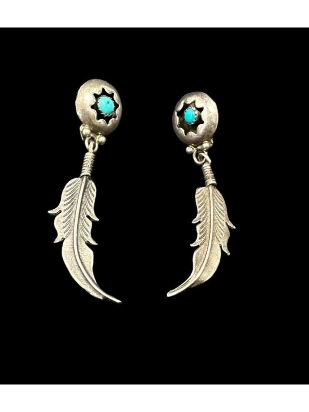 Navajo Earrings Sterling Silver Turquoise Star Dangle Feather Native American